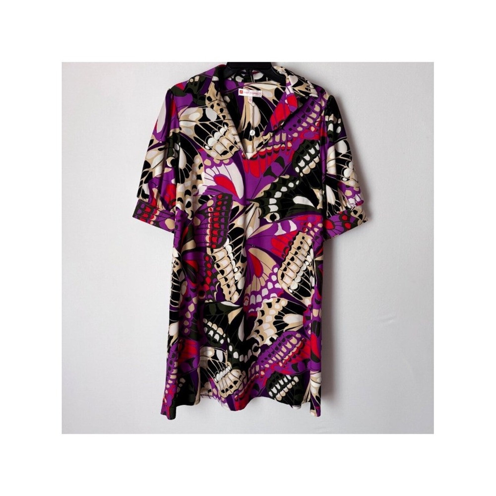 Jude Connally Butterfly Print Shift Dress Women Large Purple V-Neck NWT